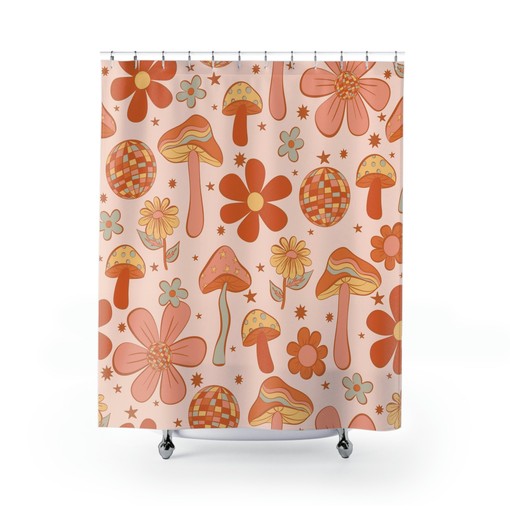 Boho Woodland Mushroom Shower Curtain | Gothic Forest Bath Decor | Kids Bathroom Shower Curtains Decorative - Image 2