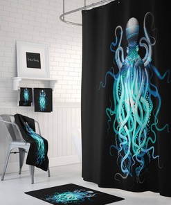 Bold Black and Blue Octopus Disney Shower Curtain for a Contemporary Bathroom