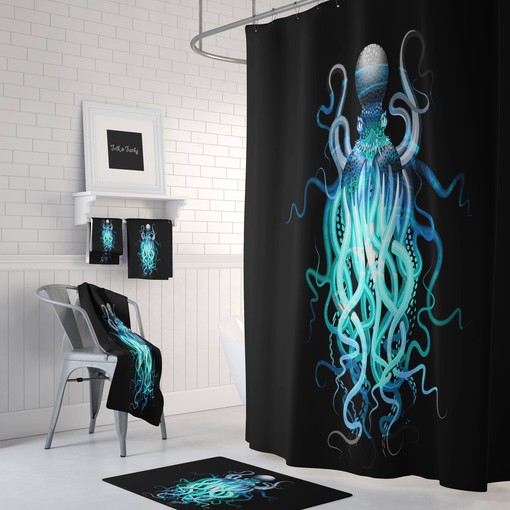 Bold Black and Blue Octopus Disney Shower Curtain for a Contemporary Bathroom