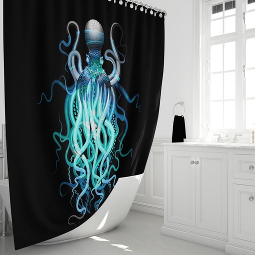 Bold Black and Blue Octopus Disney Shower Curtain for a Contemporary Bathroom - Image 2