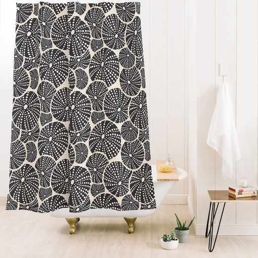 Bold Black and White Shower Curtain with Sea Urchin Design for Modern Beach House - Image 2