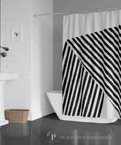 Bold Black and White Striped Shower Curtain | Designer Bathroom Decor | At Home Shower Curtains