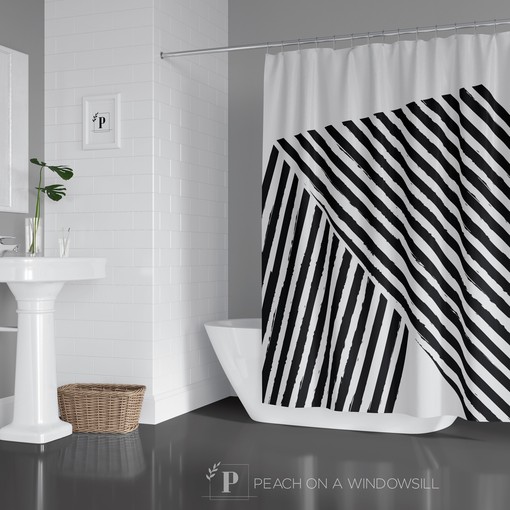 Bold Black and White Striped Shower Curtain | Designer Bathroom Decor | At Home Shower Curtains