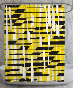 Bold Black and Yellow Striped Shower Curtain Print for Modern Bathroom Decor