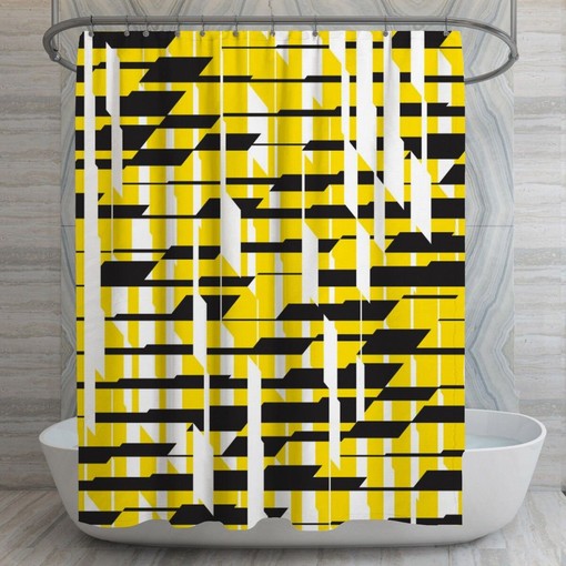 Bold Black and Yellow Striped Shower Curtain Print for Modern Bathroom Decor