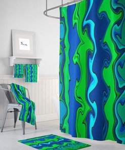 Bold Blue and Green Abstract Art Shower Curtain for Creative Decor