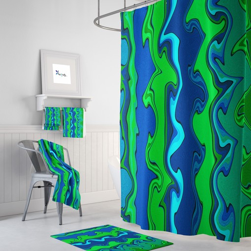 Bold Blue and Green Abstract Art Shower Curtain for Creative Decor