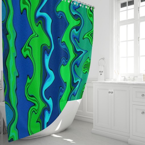 Bold Blue and Green Abstract Art Shower Curtain for Creative Decor - Image 2