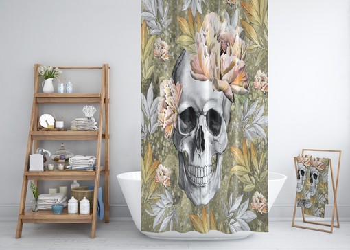 Bold Calavera Floral Skull Shower Curtain Set - Eye-Catching Bath Set Towels and Mat for Mexican Bathroom Decor