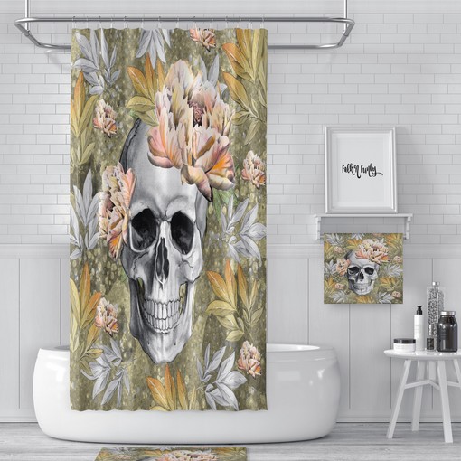 Bold Calavera Floral Skull Shower Curtain Set - Eye-Catching Bath Set Towels and Mat for Mexican Bathroom Decor - Image 2