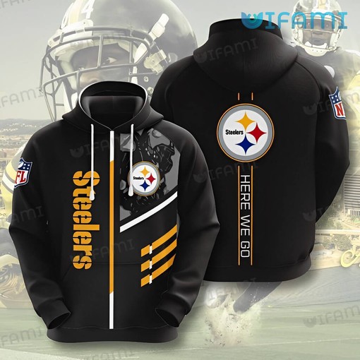 Bold Here We Go Black - Pittsburgh Steelers 3D All Over Print Hoodie with Striking Design
