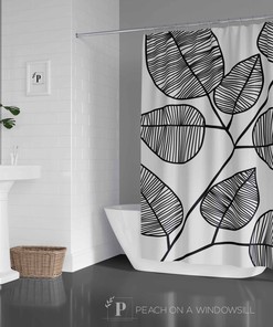 Bold Leaf Shower Curtain | Botanical Leaves Bath Curtain | Vintage Shower Curtains