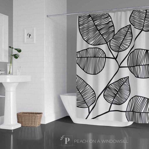 Bold Leaf Shower Curtain | Botanical Leaves Bath Curtain | Vintage Shower Curtains