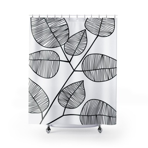 Bold Leaf Shower Curtain | Botanical Leaves Bath Curtain | Vintage Shower Curtains - Image 3
