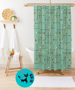 Bold Mint Green, Mustard Yellow, and Burnt Orange Mid Century Modern Retro Shower Curtain for a Unique Look