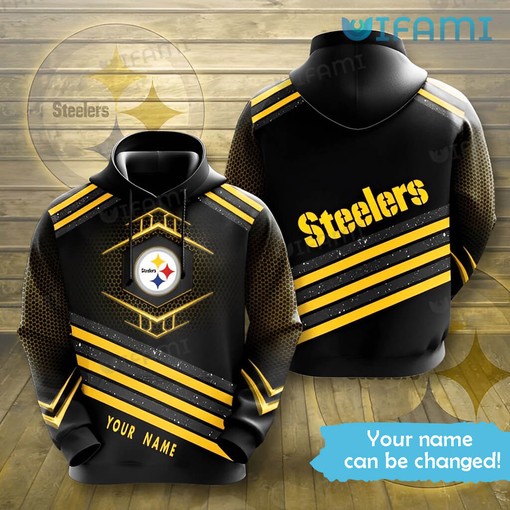 Bold Mix Diagonal Stripes Custom Name - Steelers All Over Print Hoodie with Modern Design