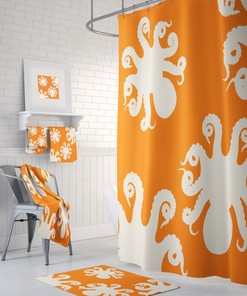 Bold Orange and Black Octopus Disney Shower Curtain Set with Optional Accessories