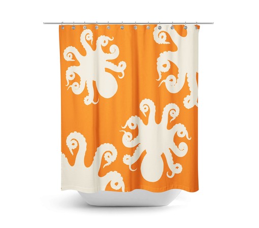 Bold Orange and Black Octopus Disney Shower Curtain Set with Optional Accessories - Image 2