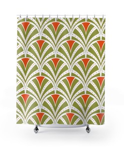 Bold Retro Art Deco Orange and Green Mid Century Modern Shower Curtain to Make a Statement in Your Bathroom