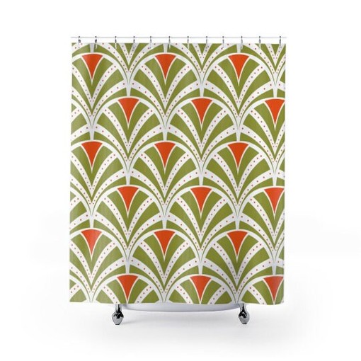 Bold Retro Art Deco Orange and Green Mid Century Modern Shower Curtain to Make a Statement in Your Bathroom - Image 3