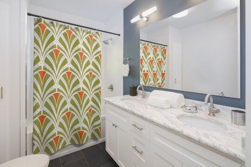 Bold Retro Art Deco Orange and Green Mid Century Modern Shower Curtain to Make a Statement in Your Bathroom - Image 4