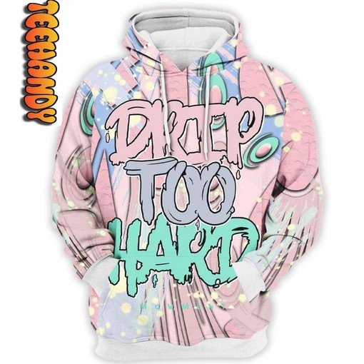 Bold Retro Easter Drip Too Hard All Over Print Hoodie with Urban Design