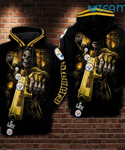 Bold Skeleton Shooting Guns Logo - Steelers All Over Print Hoodie with Cool Design