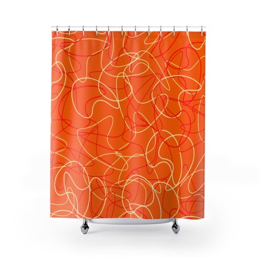 Bold Statement Bright Orange Mid Century Modern Boomerang Pattern Shower Curtain - Creative Bathroom Decor Idea