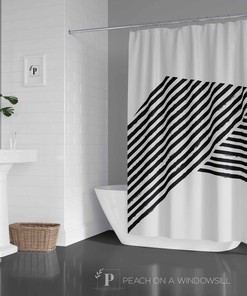 Bold Urban Designer Shower Curtain with Criss Cross Black and White Abstract Design for Abstract Bathroom Decor