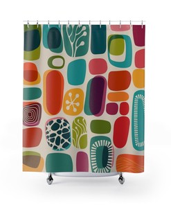 Bold and Colorful Retro Geometric Shower Curtain