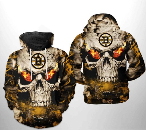 Boston Bruins NHL Skull All-Over Print Hoodie