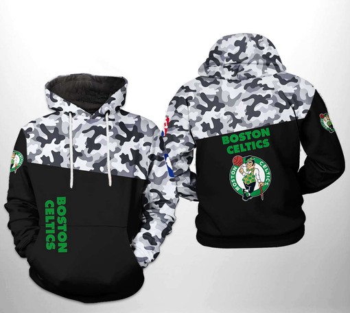 Boston Celtics NBA Camo Veteran Team All Over Print 3D Hoodie with Military-inspired Design