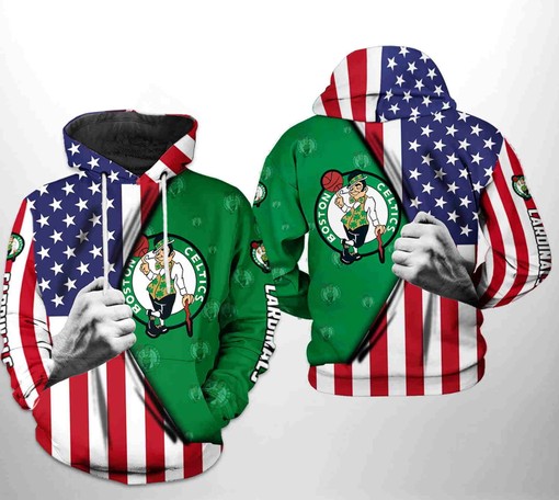 Boston Celtics NBA US Flag Team All Over Print 3D Hoodie Zipper with Patriotic Look