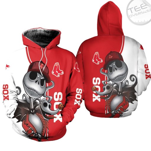 Boston Red Sox Custom All Over Print 3D Hoodie with Jack Skellington and Zero Print