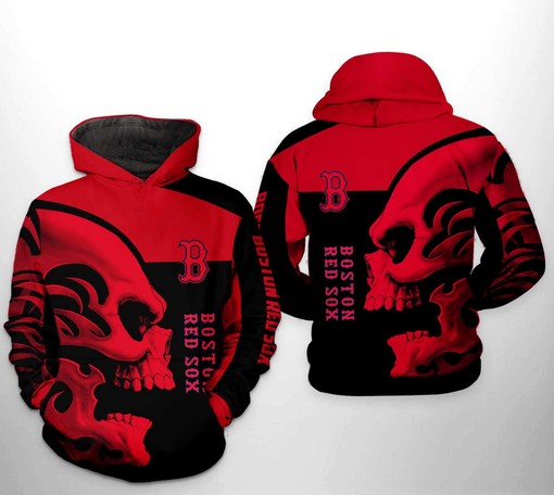 Boston Red Sox MLB Skull All-Over Print Hoodie