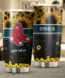 Boston Red Sox MLB Tumbler with Beautiful Sunflower Design and Custom MLB Logo