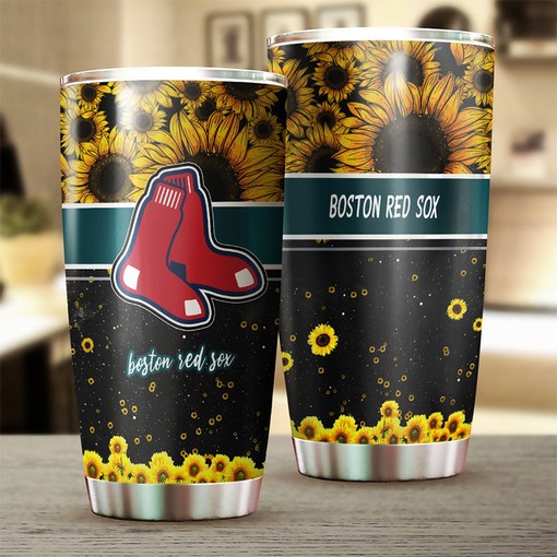 Boston Red Sox MLB Tumbler with Beautiful Sunflower Design and Custom MLB Logo