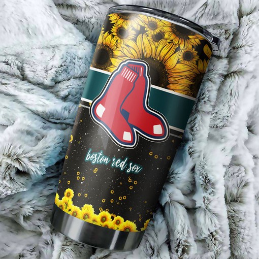 Boston Red Sox MLB Tumbler with Beautiful Sunflower Design and Custom MLB Logo - Image 2
