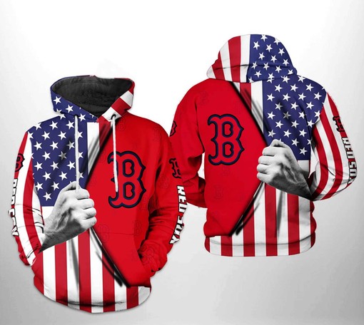 Boston Red Sox MLB US Flag All Over Print 3D Hoodie Zipper Hoodie - USA Fashion