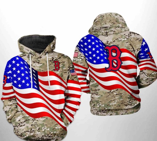 Boston Red Sox MLB US Flag Camo Veteran All Over Print 3D Hoodie - Camouflage Style