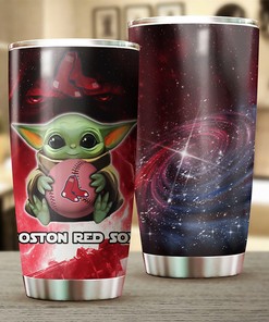 Boston Red Sox Star Wars and Baseball Baby Yoda MLB Tumbler with a Personalized and MLB Design