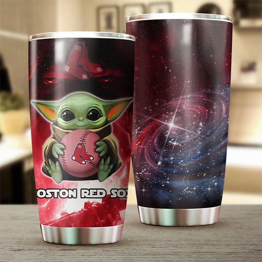 Boston Red Sox Star Wars and Baseball Baby Yoda MLB Tumbler with a Personalized and MLB Design