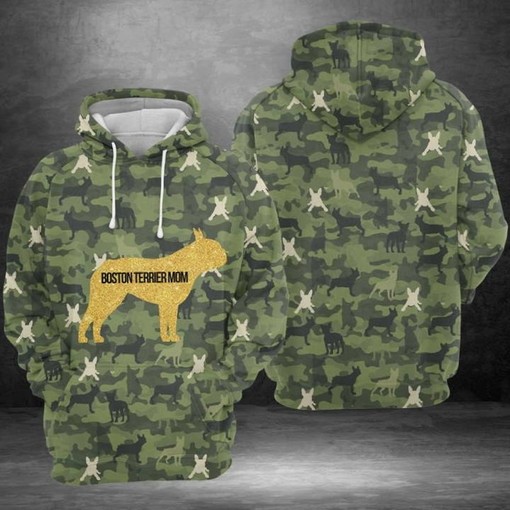Boston Terrier Mom Camo 3D Print Hoodie - Perfect Gift for Boston Terrier Moms