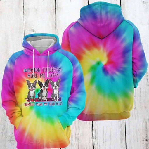 Boston Terrier Tie Dye All Over Print 3D Hoodie - Ideal Hoodie for Dog Lovers