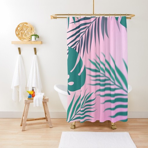Botanic Summer Boho Shower Curtain - Featuring Eco-Friendly Material for Vibrant Floral Bathroom Decor
