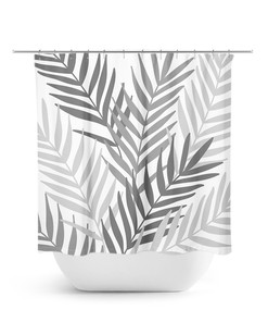 Botanical Bathroom Decor with Gray Palm Tree Shower Curtain for Guest Bathroom - SHOWER65