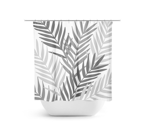 Botanical Bathroom Decor with Gray Palm Tree Shower Curtain for Guest Bathroom - SHOWER65