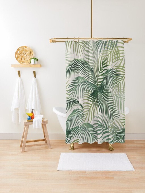 Botanical Boho Shower Curtain - Vibrant Art Nouveau Leaves Design for Eco-Friendly Bath Decor
