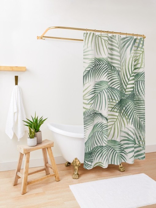 Botanical Boho Shower Curtain - Vibrant Art Nouveau Leaves Design for Eco-Friendly Bath Decor - Image 3