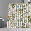 Botanical Butterfly and Wild Flowers Shower Curtain, Tropical Green Leaves, Home Bathroom Decor